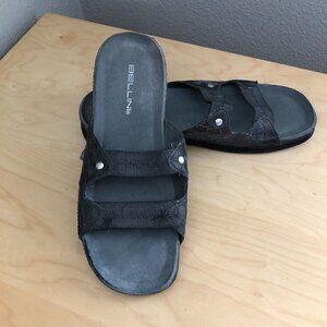 BELLINI Fanny Black Silver Leather Slide Sandals Women's size 10 M NEW